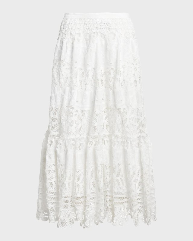 Battenberg Lace Linen Midi Skirt